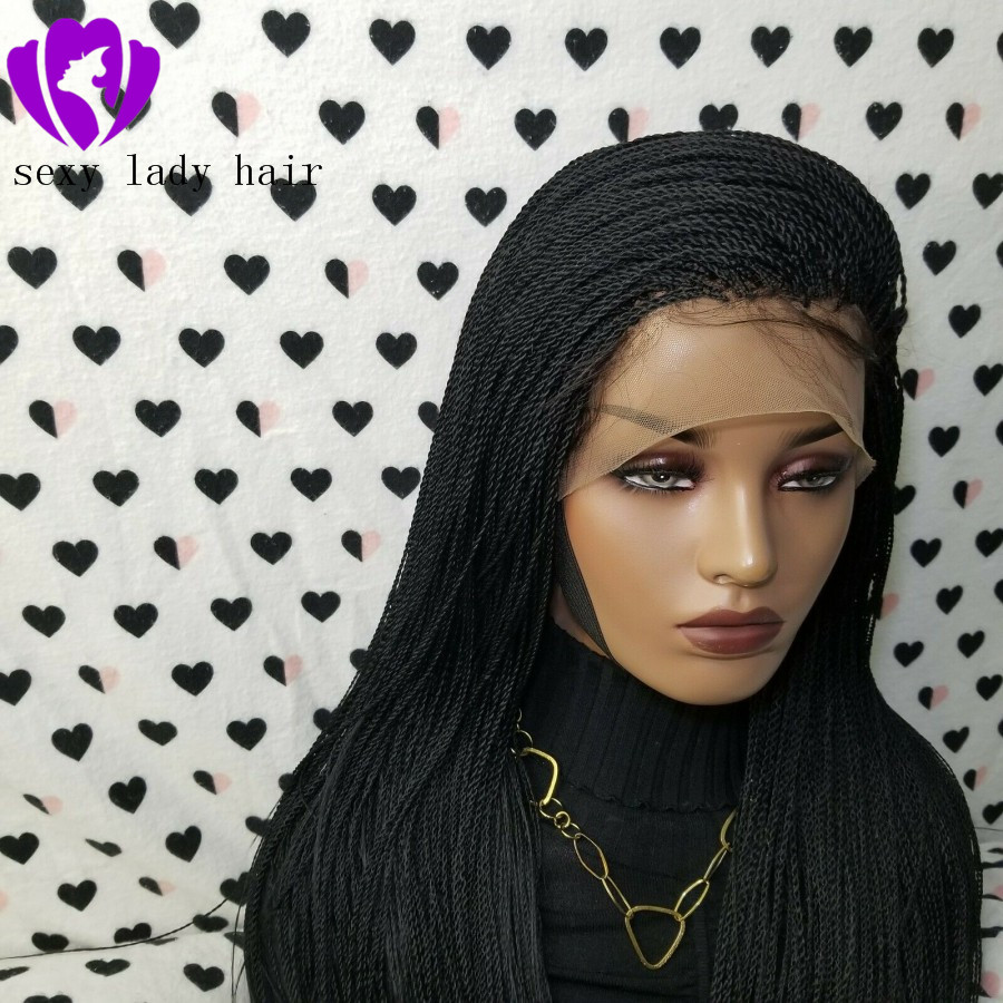 Natural Hairline Twist Braids Wig Braid Lace Front Wig for Black Women Full Handtied micro braided Wigs with Baby Hair
