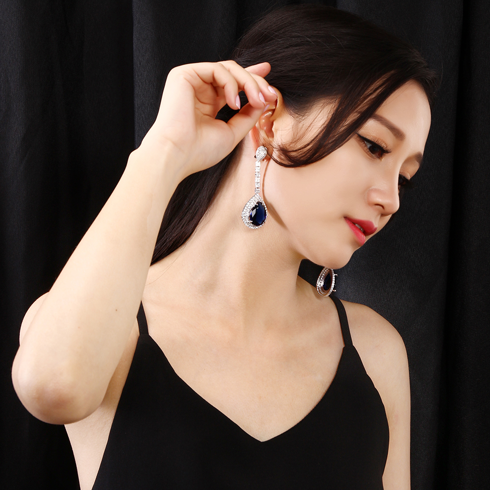 Fashion-Long Teardrop earring setting Big Big Green Clear and Black water drop stones High Quality Large earrings for party