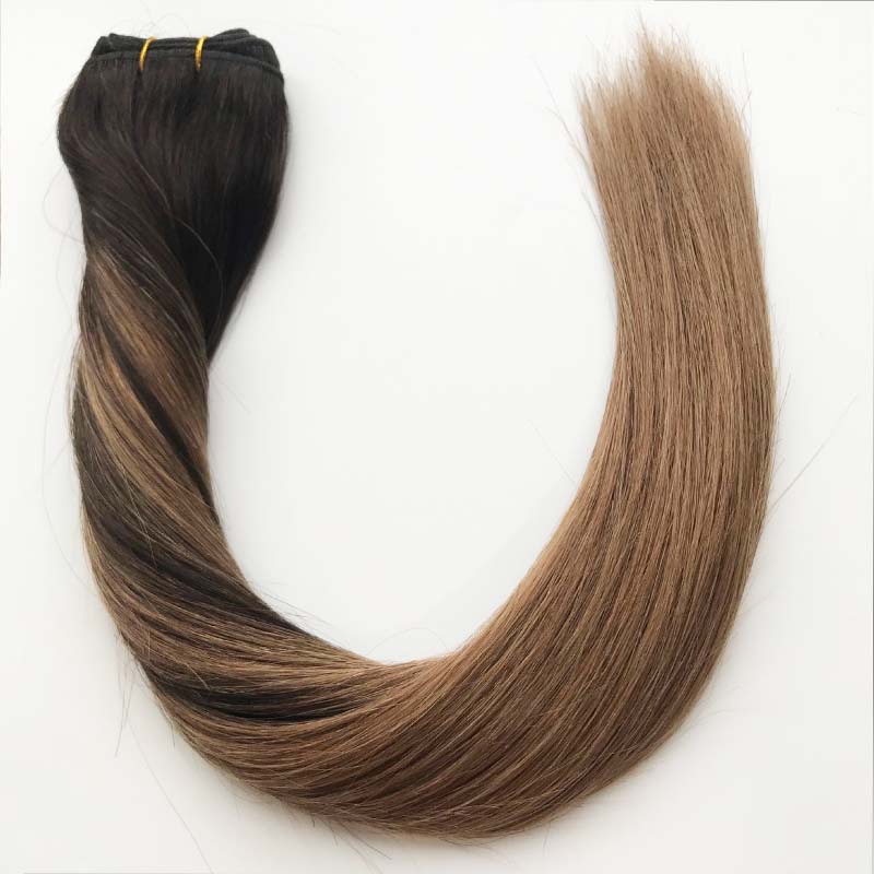 Brazilian Human Hair Extensions Color Balayage Highlights #2 Darkest Brown Fading to #6 Medium Brown Human Hair Weave Bundles 100g