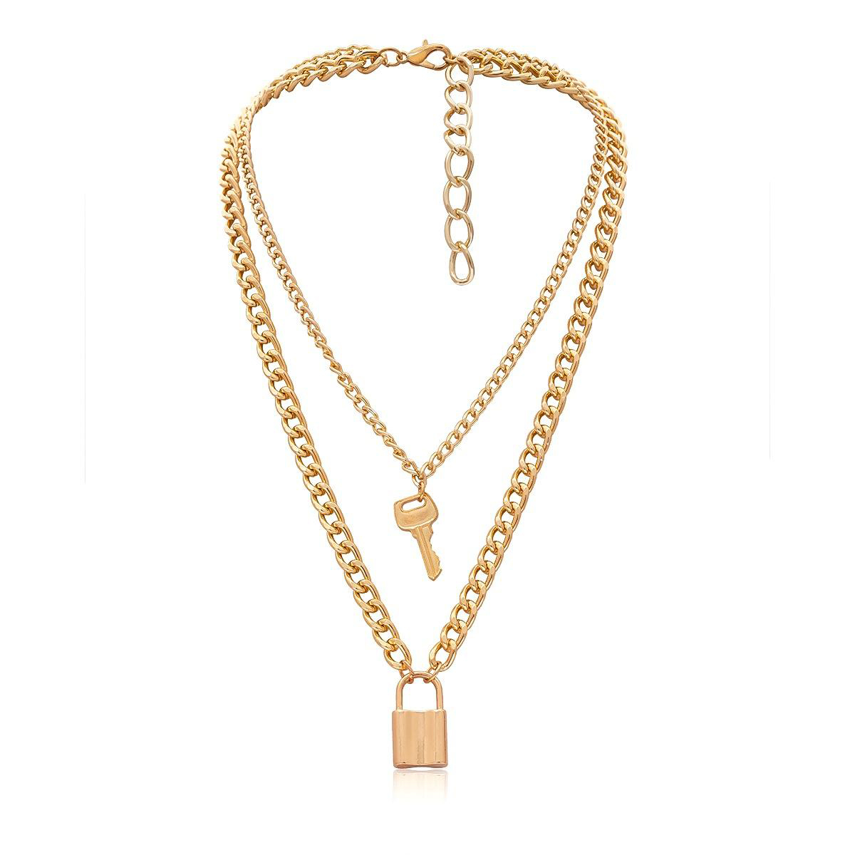 Women Fashion Pendant Necklace Key and Lock Pattern Dancer Rap Hiphop Punk Stainless Steel link Chain Statement Charm Jewelry Gifts 2020 New