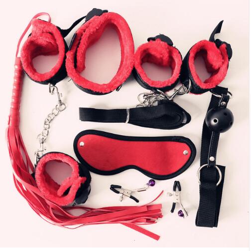7Pcs Nylon Plush Erotic Sex Toys Adults Sex Handcuffs Whip Mouth Gag Sex Mask Bdsm Bondages Set