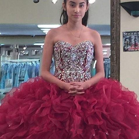 2019 Amazing Burgundy Ball Gown Quinceanera Dresses Sweetheart Beaded Sweet 16 Year Prom Party Gown Vestidos De 15 Anos QC1372