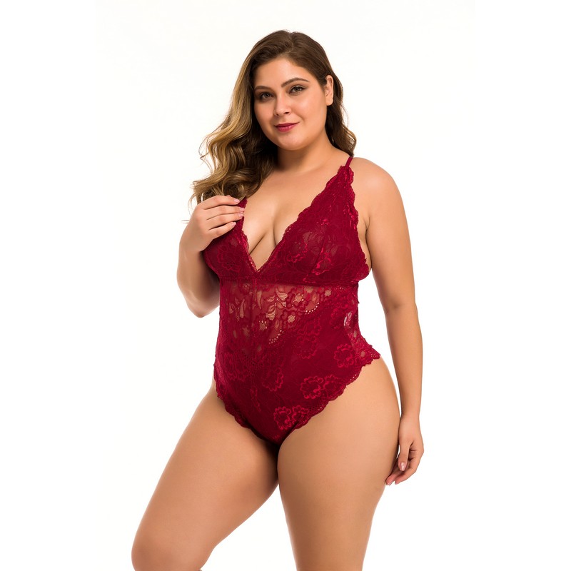 Women's Sexy Backless Midnight Floral Lace Padded cups Mesh Teddy with Criss-cross Adjustable Straps Underwear Sleepwear Lingerie Plus Size