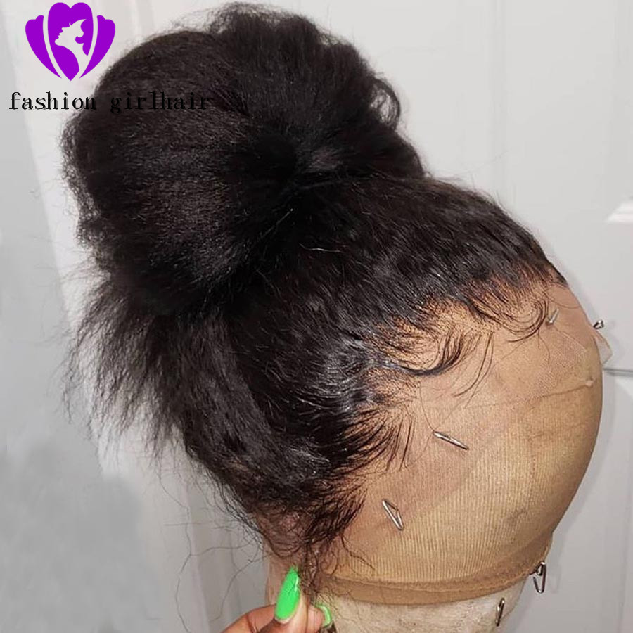 Fast shipping 360 Lace Frontal Kinky Straight Wig natural hair synthetic Yaki lace front Wigs 150 Density for black women