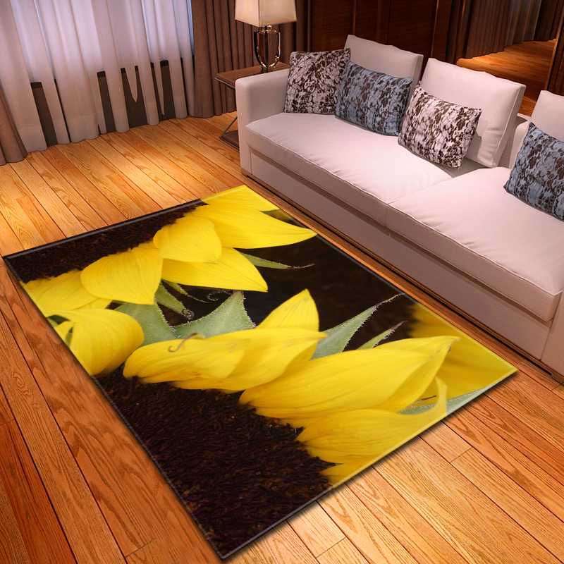 

Pastoral Style 3D Sunflower Parlor Area Rug Bedroom Bedside Mat Kitchen Rugs Non-slip Flannel Children Play Living Room Carpet, No-8