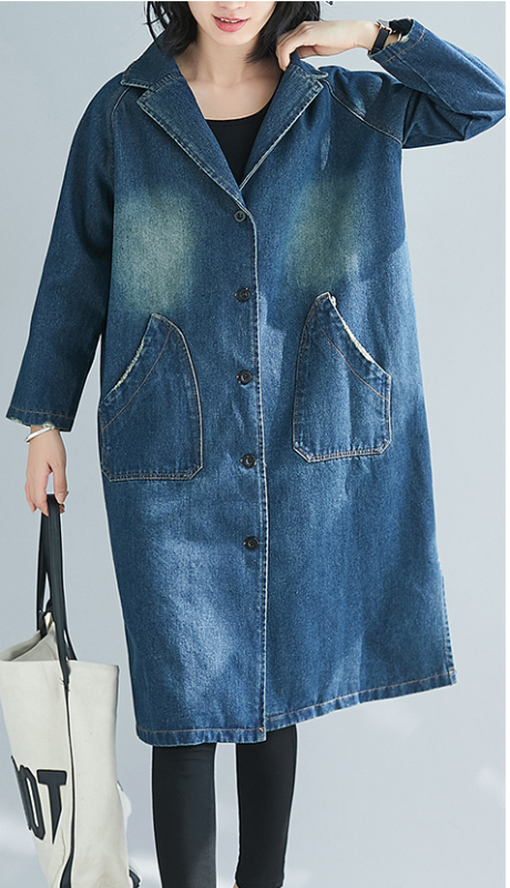 FANAN-N011 2020 spring new mid-length long-sleeved loose large size retro denim windbreaker jacket female, Blue
FANAN-N011 2020 spring new mid-length long-sleeved loose large size retro denim windbreaker jacket female, Blue