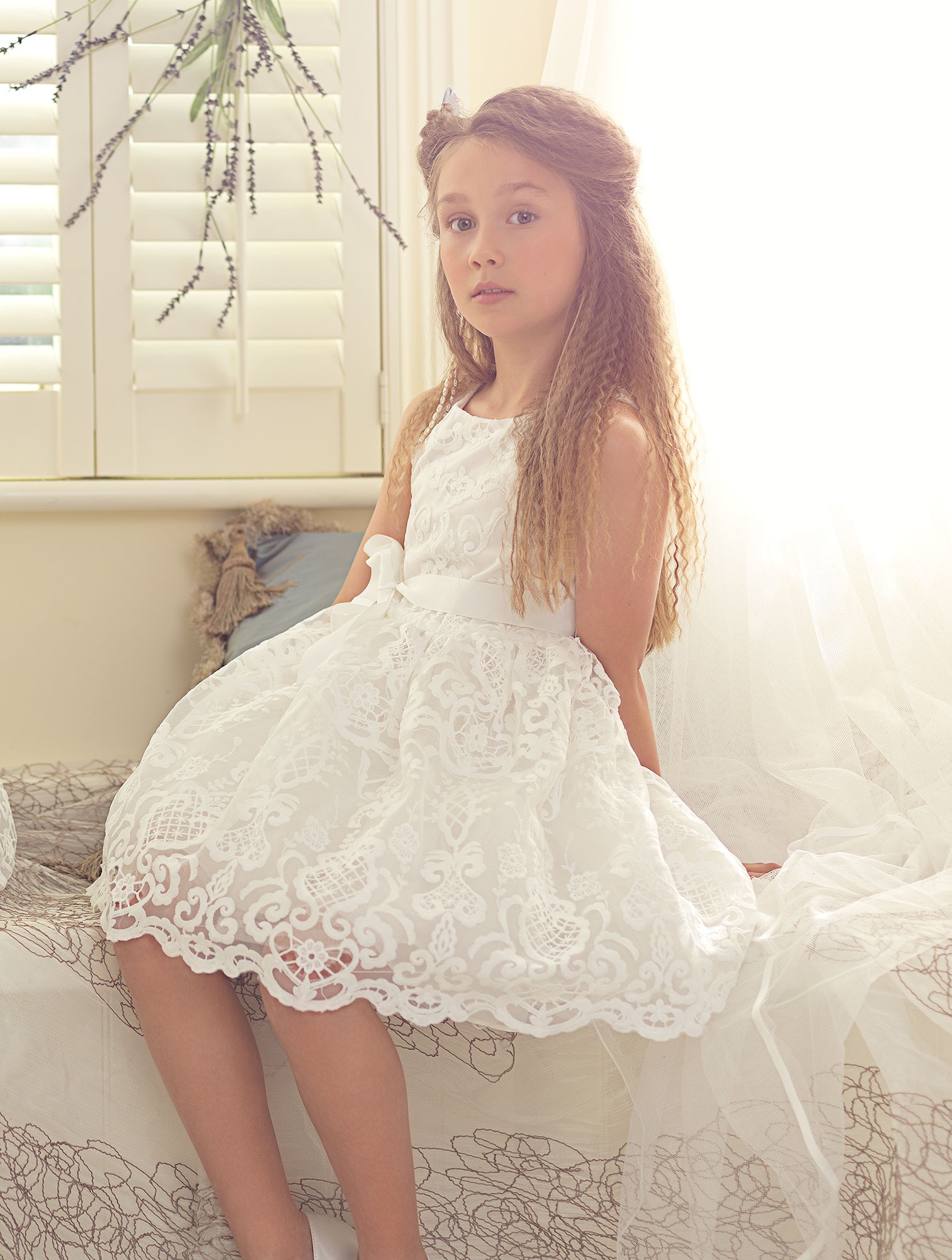 2019 Lace Applique Girls' Pageant Dresses Tulle Ivory Flower Girls Dress For Wedding Party Holiday Birthday