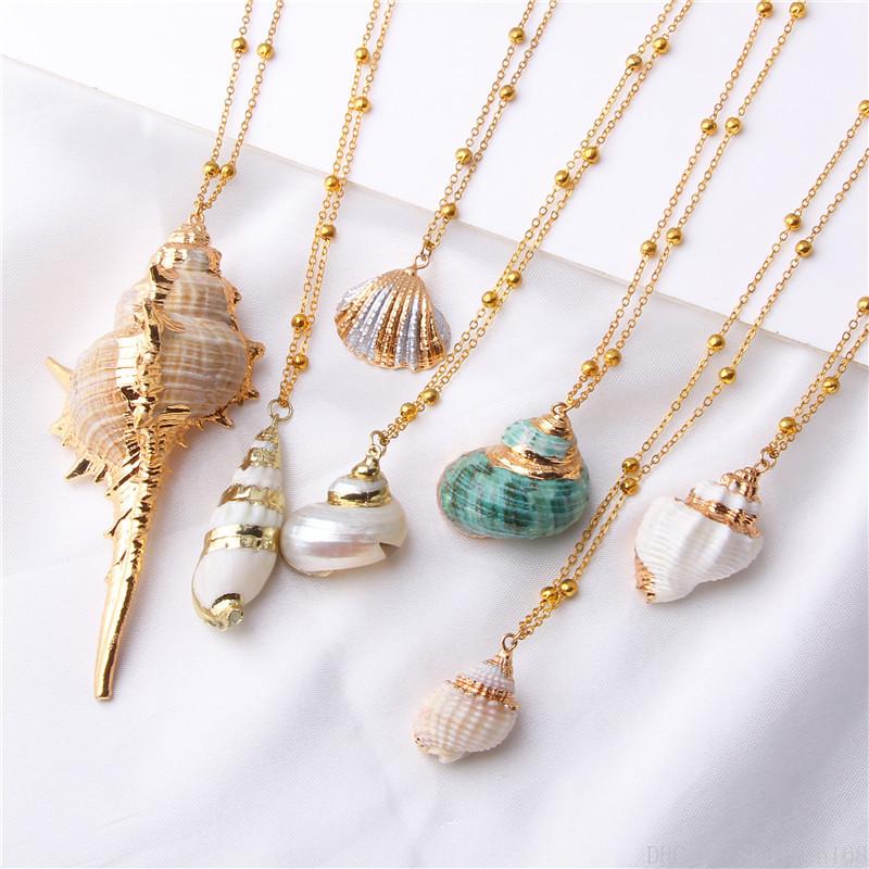 Bohemian Conch Shells Necklaces Sea Beach Shell Pendant Statement Necklace for Women Collier Femme Shell Cowrie Summer Beach Jewelry