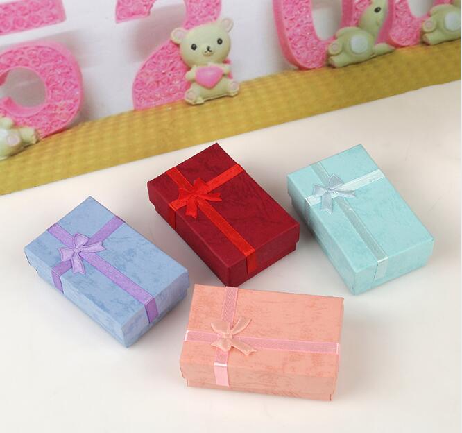 Paper Jewelry Box Pendant Necklace Ring Set Packaging Box Silk Bow Earring Gift Box With Sponge 5*8*2.5 cm