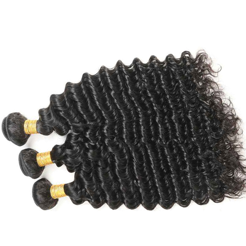 Brazilian Human Hair 3 Bundles With 13X6 Lace Frontal Baby Hair Wefts 4 PCS/lot Deep Wave 10-30inch Natural Color