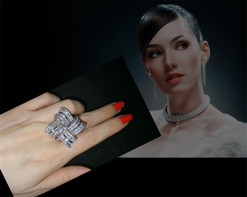 Vecalon Deluxe Promise Ring 925 sterling silver Diamond Big Engagement Wedding band rings for women Party Jewelry