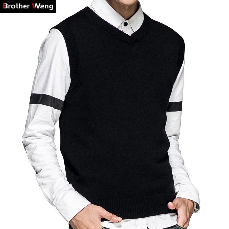 2019 New Mens Knitted Vests V-Neck Sweater Fashion Casual Business 100%cotton Sleeveless Sweater Brand Clothes