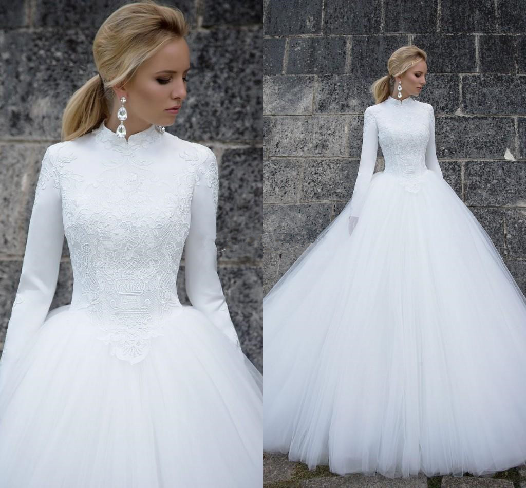 Long Sleeves Muslim Wedding Dresses 2019 Elegant High Neck Long Sleeves Lace Satin Tulle Floor Length Ball Gown Bridal Dresses Wedding Gowns, White
Long Sleeves Muslim Wedding Dresses 2019 Elegant High Neck Long Sleeves Lace Satin Tulle Floor Length Ball Gown Bridal Dresses Wedding Gowns, White