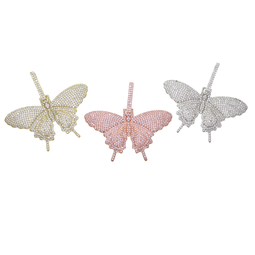 iced out sparking bling hip hop women men jewelry 5mm cz tennis chain gold silver pink cz butterfly necklace