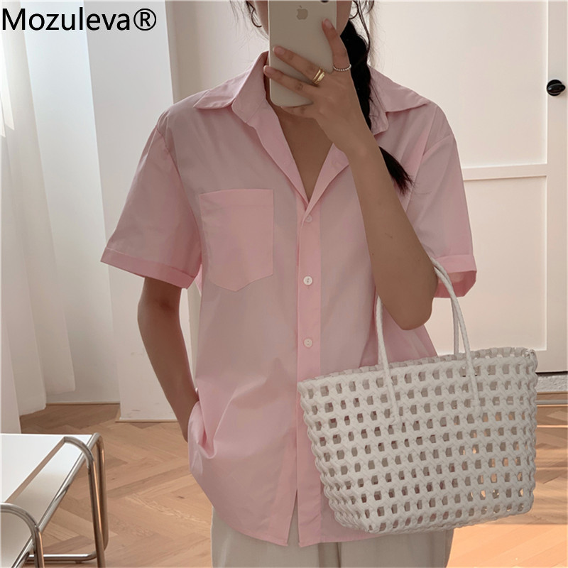 Mozuleva 2020 Summer Women Blouses Solid Basic Shirt Femme Casual Short Sleeve Fashion Cotton Loose Lapel Work Wear Tops, Pink
Mozuleva 2020 Summer Women Blouses Solid Basic Shirt Femme Casual Short Sleeve Fashion Cotton Loose Lapel Work Wear Tops, Pink