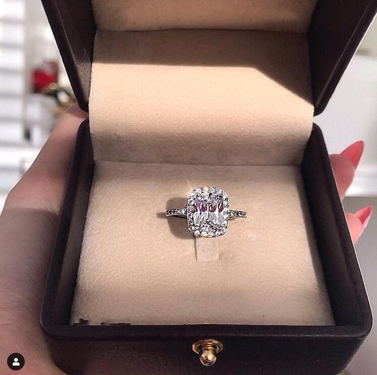 Size 5-12 Stunning Simple Fashion Jewelry 3CT Topaz 925 Sterling Silver Cushion Shape CZ Diamond Promise Women Wedding Bridal Ring Gift