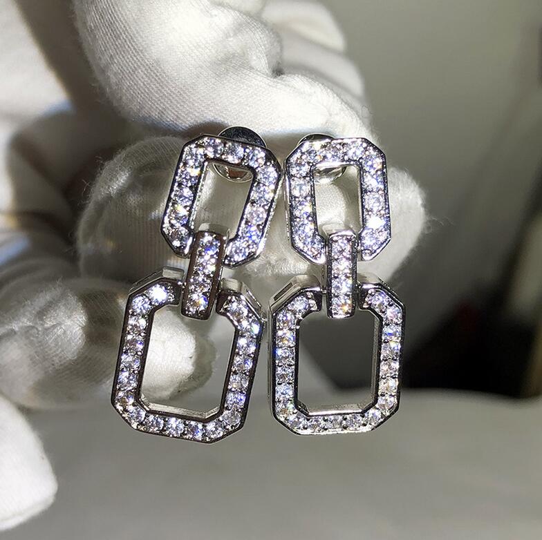 Sterg Sier Dangle Earrings for Women, White Cubic Zirconia wer Charm, South American Style, Gift