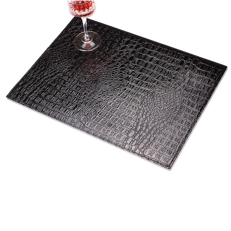 WCIC PU Leather Placemat European Style Crocodile Pattern Table Mat Insulation Pad Mat Decorative Coffee Coasters