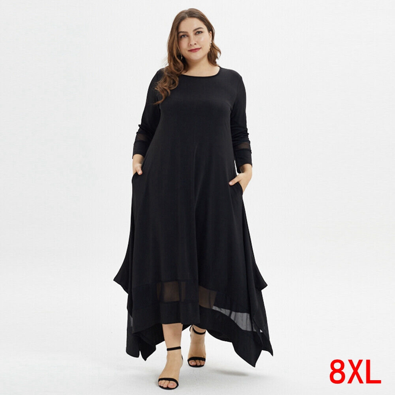 Plus size 5XL 7XL 8XL bust 132 large size women's dress autumn and winter round neck long sleeve loose stitching black robe, Picture color
Plus size 5XL 7XL 8XL bust 132 large size women's dress autumn and winter round neck long sleeve loose stitching black robe, Picture color