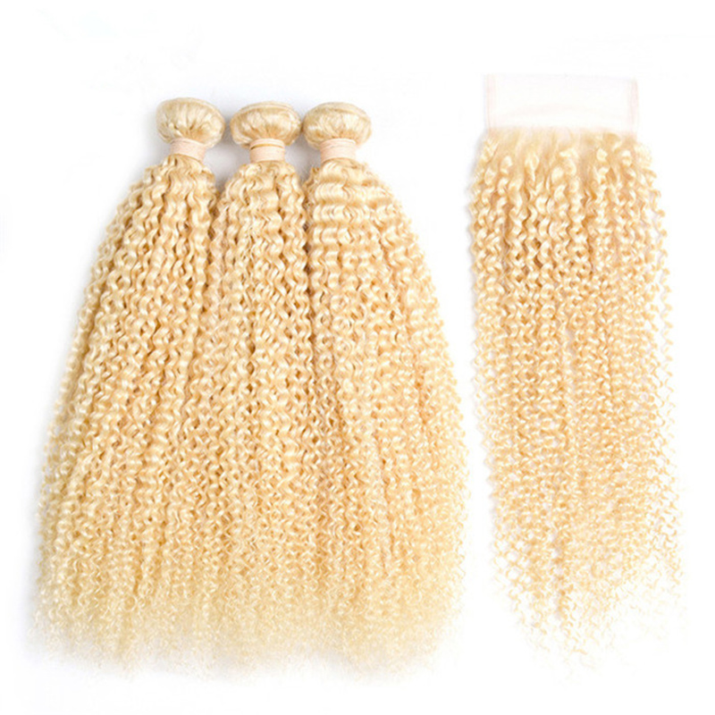DHL Fedex Free 100g/piece 3pcs/lot brazilian malaysian blonde hair color 613 kinky curly blonde hair