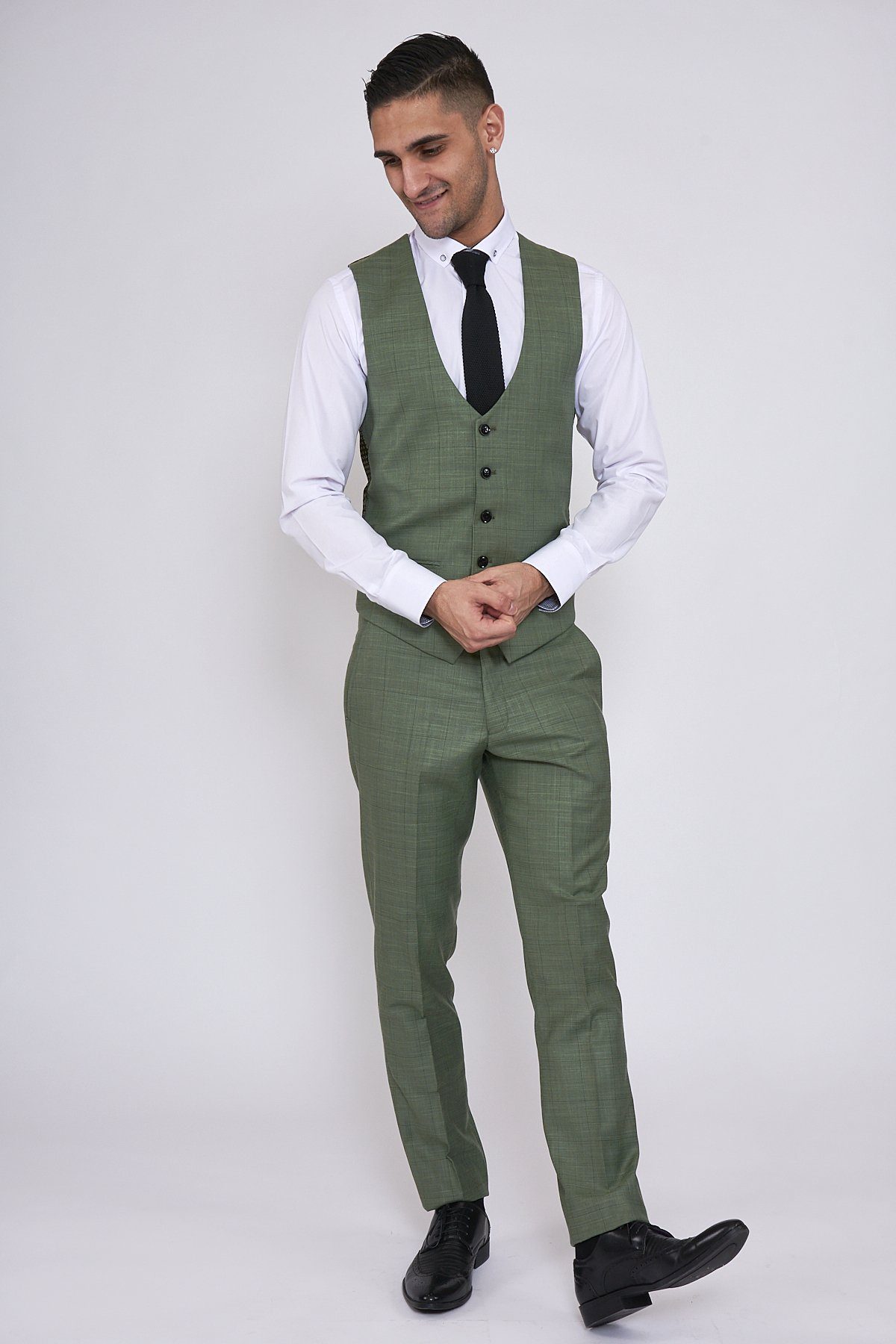 Olive Green Plaid Mens Suits for Groom Tuxedos 2019 Notched Lapel Slim Fit Blazer Three Piece Jacket Pants Man Tailor Made Clothing