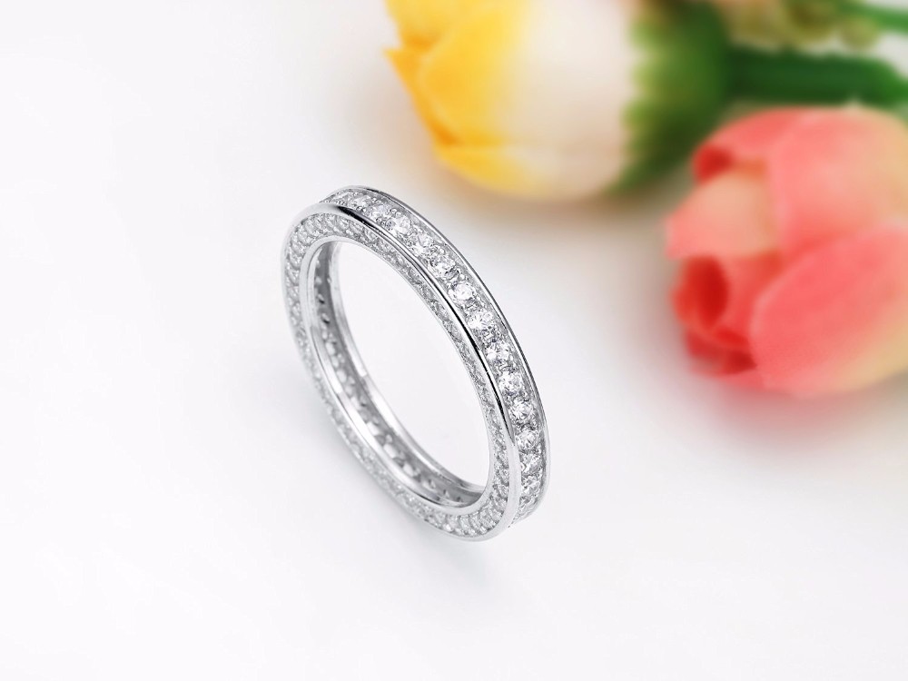 Fashion Vintage Jewelry Real 925 Sterling Silver Full Round Cut White Sapphire CZ Diamond Gemstones Women Wedding Band Ring Gift Size 5-10