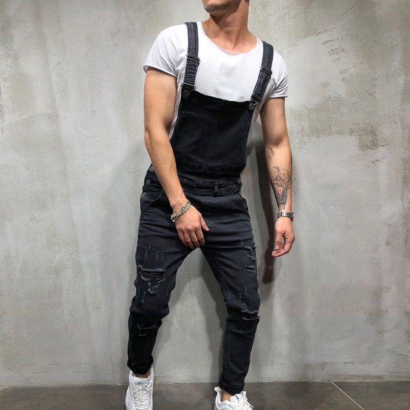 Men's Jeans Puimentiua 2021 Fashion Mens Ripped Jumpsuits Street Distressed Hole Denim Bib Overalls For Man Suspender Pants Size M-XXL11