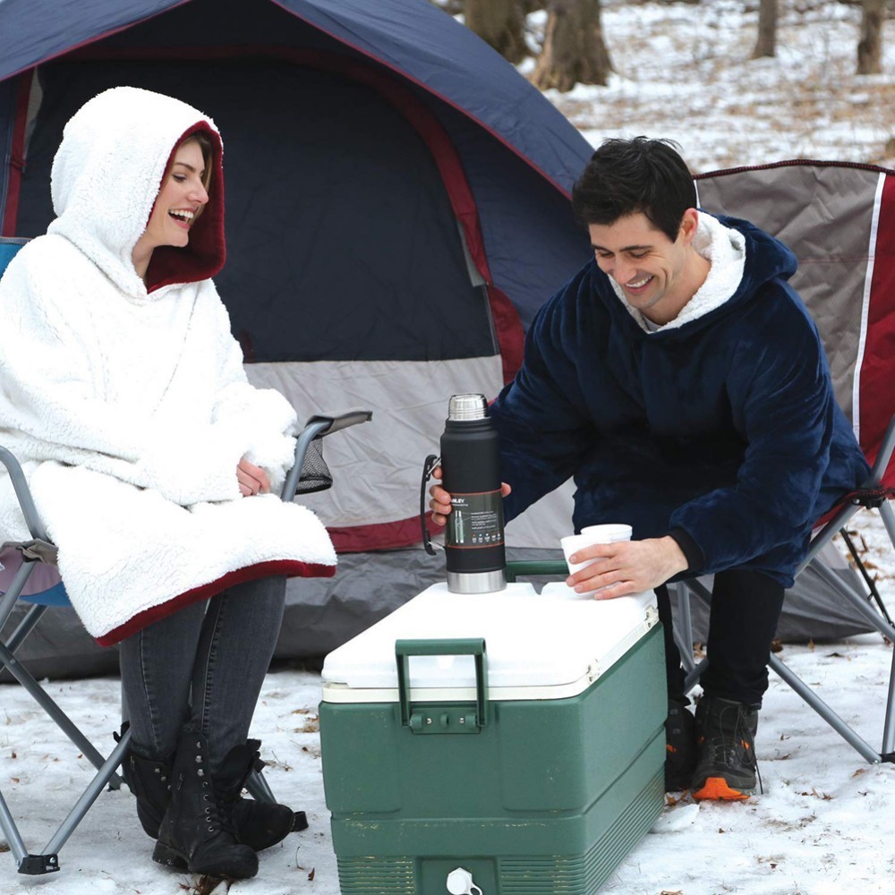 Hoodie Blanket Outdoor Winter Hooded Coats Warm Slant Robe Bathrobe Sweatshirt Fleece Pullover Blankets For Men Women
