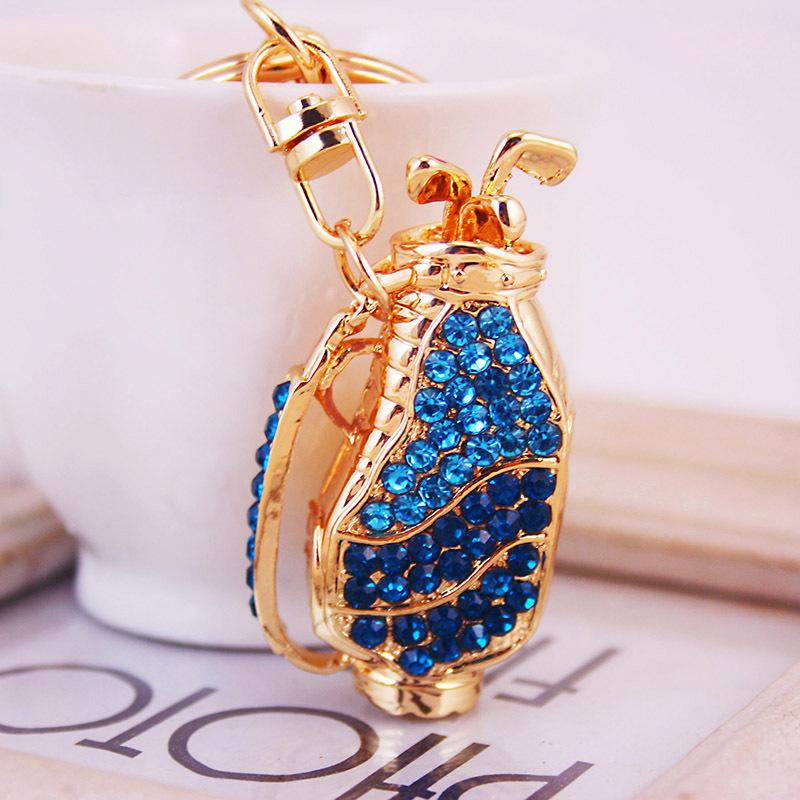 3pcs/lot Colorful Rhinestone Crystal Metal Golf Bag Car Keychain Handbags Accessories Sports Metal Pendant Key Chain Free Shipping