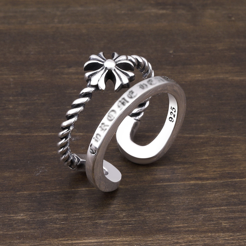 Brand new 925 sterling silver fashion jewelry vintage American European style designer cross flower open ring free shipping