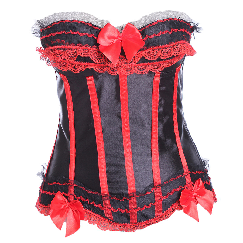 Big Plus Size 6XL Ruffle Lace Bow Burlesque Satin Corset Top with Tier Tulle Tutu Skirt Dance Corset Halloween Costume Dress Outfit Clubwear