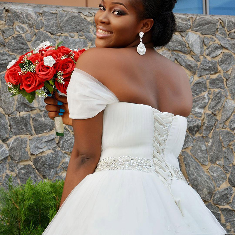 Sweety Bridal Gowns Off Shoulder Tiered Ruffle White Wedding Gowns With Cloud Floor-Length Custom Made Wedding Dresses