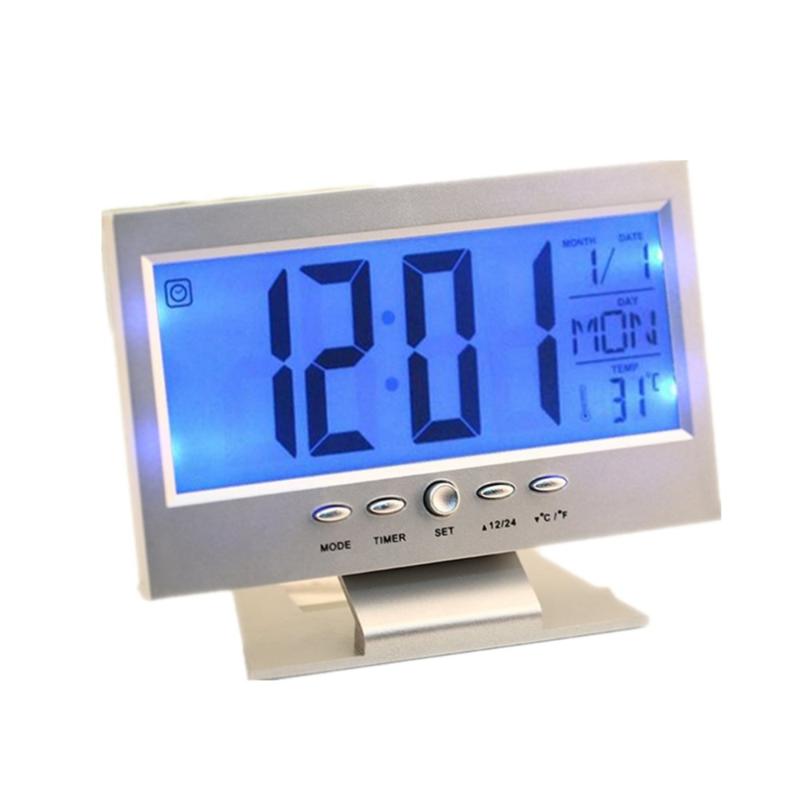 Voice Control Back-light LCD Alarm Clock Weather Monitor Calendar With Timer Sound Sensor Temperature Decor Desktop Table Clock
Voice Control Back-light LCD Alarm Clock Weather Monitor Calendar With Timer Sound Sensor Temperature Decor Desktop Table Clock