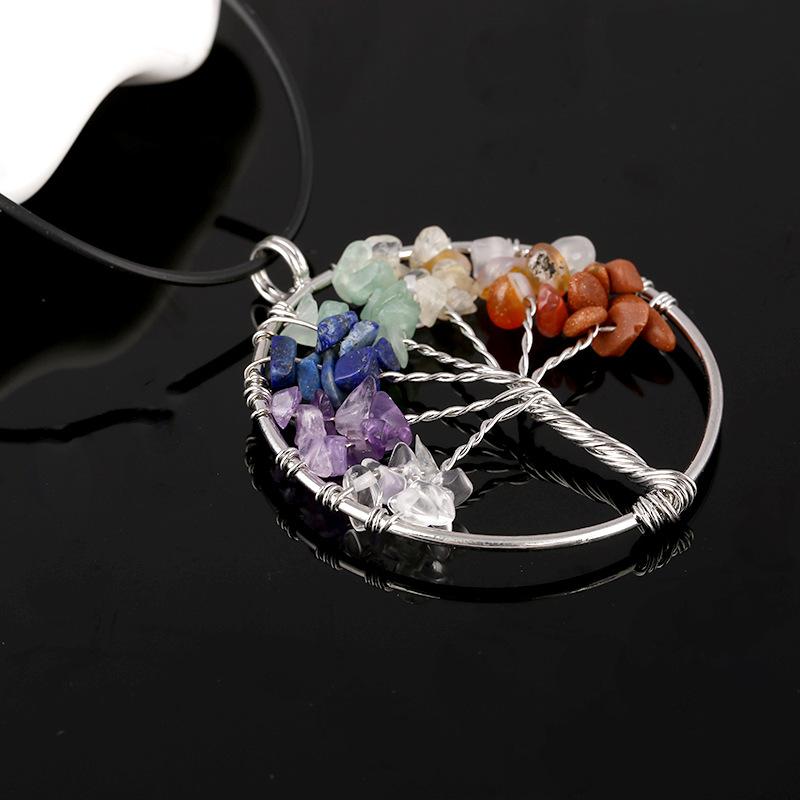 7 Chakra Tree Of Life necklaces Rainbow Natural Stone Quartz druzy Wisdom Tree pendant Black Rope String chains For women Jewelry Gift
