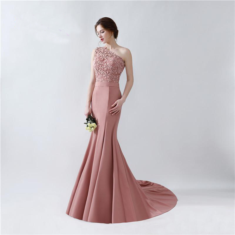 Formal Fast Shipping Mermaid Bridesmaid Dresses One Shoulder Satin Appliques for Wedding Party Gowns Bride Maid Sweep Train