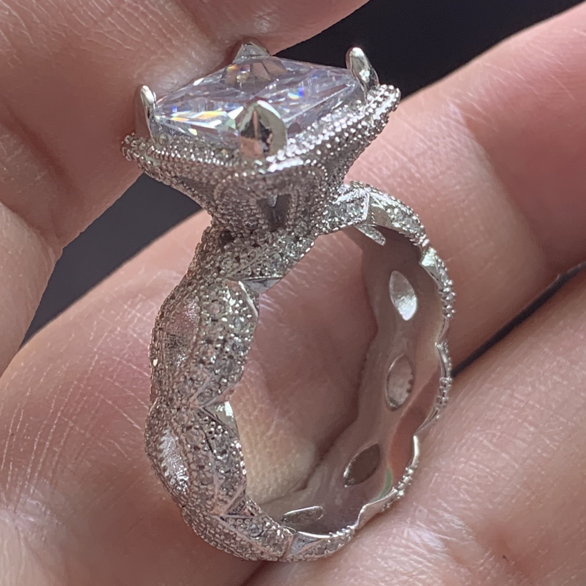 Vintage Dragon Claw Topaz Ring: White CZ Dia, Sterg Sier Princess Cut Wedding Jewelry acbf