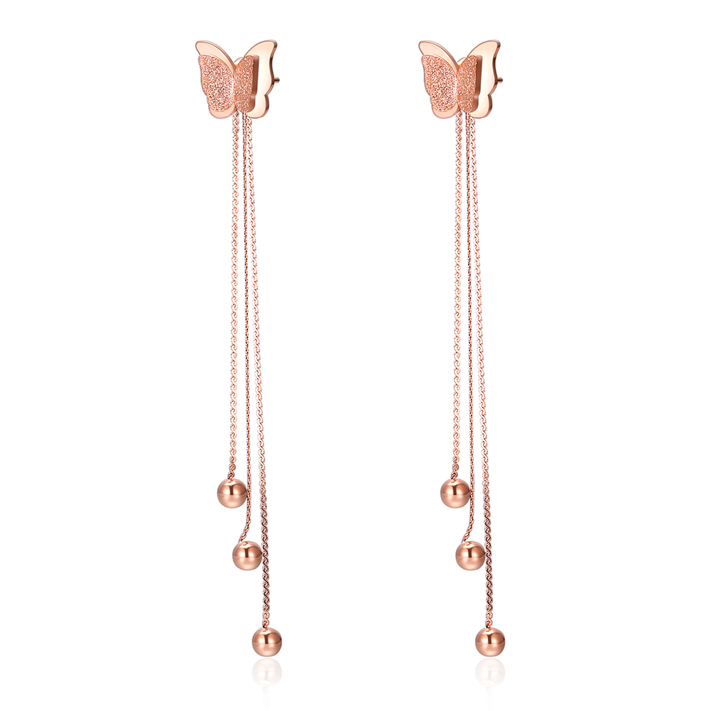 Scrub Butterfly Drop Earrings Jewelry Charm Shining Stainless Steel 14K Gold Plated Earrings Women Girl's Gift