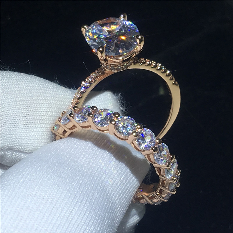 choucong Luxury Lovers Ring set 925 Sterling Silver Oval cut 3ct Diamond cz Party Wedding Band Rings For Wome men Jewelry Gift