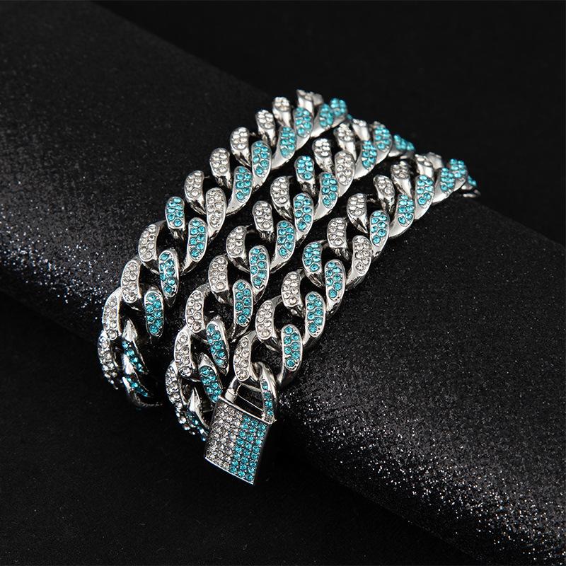 3 Colors 13mm Hiphop Mens Full Red Diamond Cuban Link Chain Necklace Bracelet guys Bling Curb Choker Chains Miami Rapper Jewelry for Men