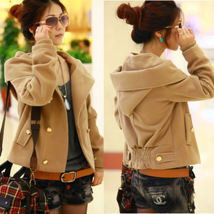 Streetwear Women Woolen Short Coat Slim Hooded Solid Women' Jacket Double Breated Pockets Cashmere Coat and Jacket, Black
Streetwear Women Woolen Short Coat Slim Hooded Solid Women' Jacket Double Breated Pockets Cashmere Coat and Jacket, Black
