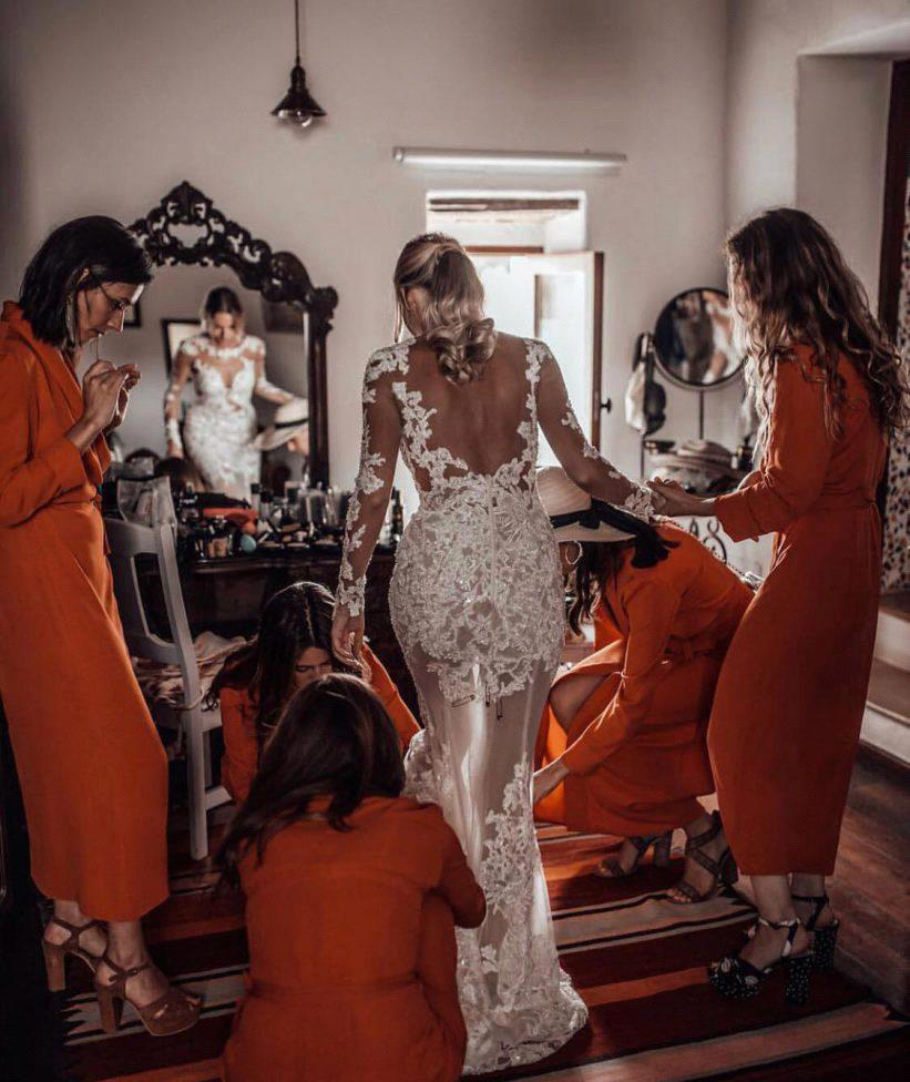 Mermaid Open Back Boho Wedding Dresses 2019 Long Sleeves Lace Garden Country Church Bride Bridal Gowns Custom Made Plus Size