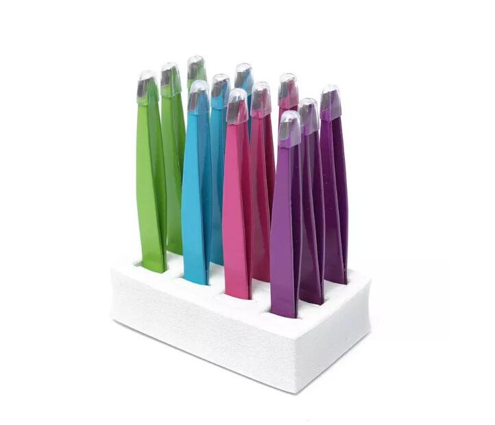 hot 24 Pcs Colorful Stainless Steel Slanted Tip Beauty Eyebrow Tweezers Hair Removal Tools Free shipping