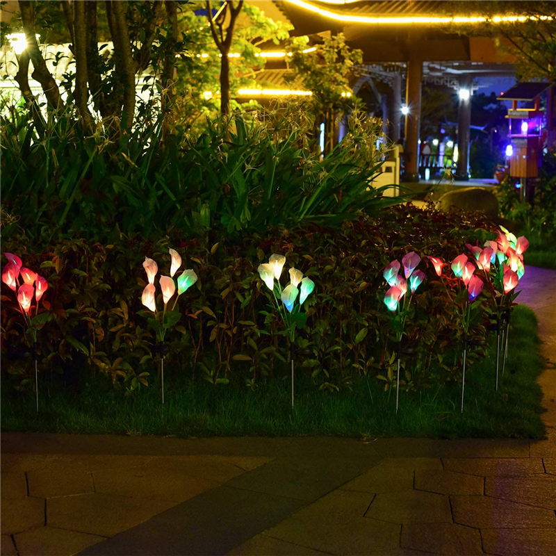 Solar Flower Lamp Outdoor Multi Color Changing LED Calla Lotus Flowers Light for Garden, Lawn, Backyard