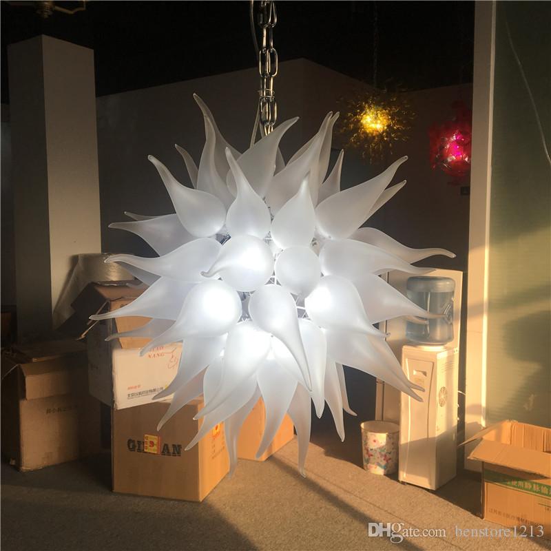 Wedding Decor Blown Glass Chandelier Lighting Fixture Living Room Modern White Frosted Glass Chandelier Hanging Pendant Lamp with LED Bulbs