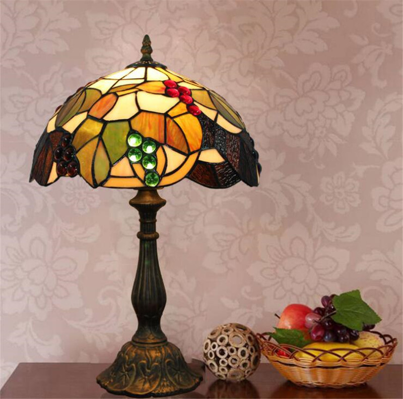 Grape decoration table lamps retro pastoral style Tiffany stained glass desk lamp bar restaurant table light TF057