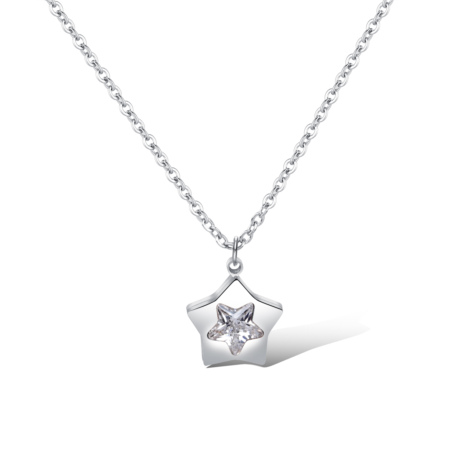 Pentagram Star Pendant Necklace Bling Diamond Stone 14K Gold Plated Pendants Jewelry Women Girl Friend Gift