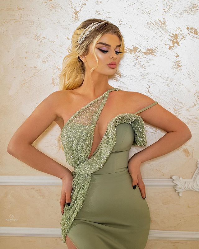 Sexy One Shoulder Mermaid Prom Dresses Illusion High Split Sequins Evening Dress Cheap Formal Party Pageant Gown robes de mariée