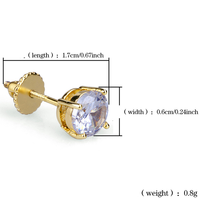 4mm 6mm 8mm Men Women Gril Hip Hop Screwback Stud Earrings New White Zircon Earrings Jewelry Whole