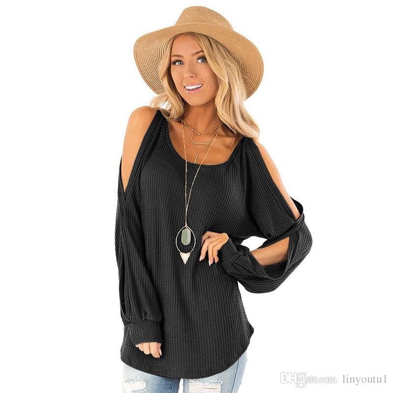 2020 Blouses Summer Women Knitted top shirts u- neck Strapless Shirts Off Shoulder Short-sleeved shirt Loose Type