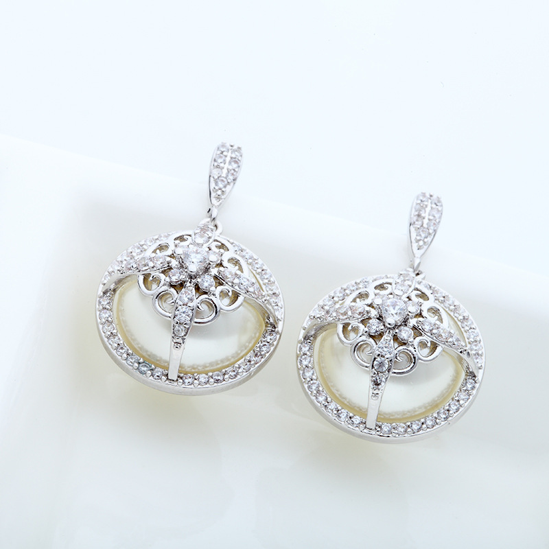 White Zircon Pearl Drop Dangle Earrings S925 Silver Needle Wedding Jewelry for Women Girl Gift